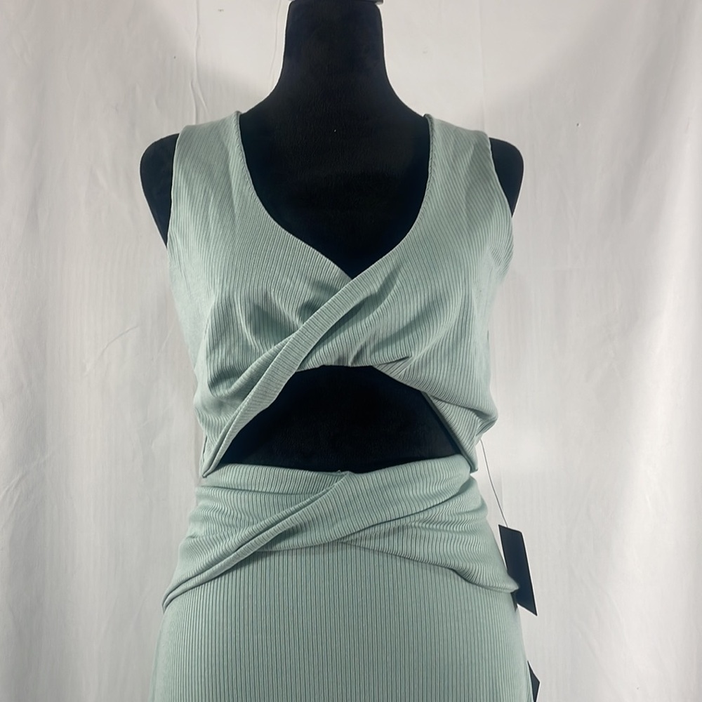 Lulus make my move mint blue ribbed tie front two piece midi dress, XL - Picture 2 of 14